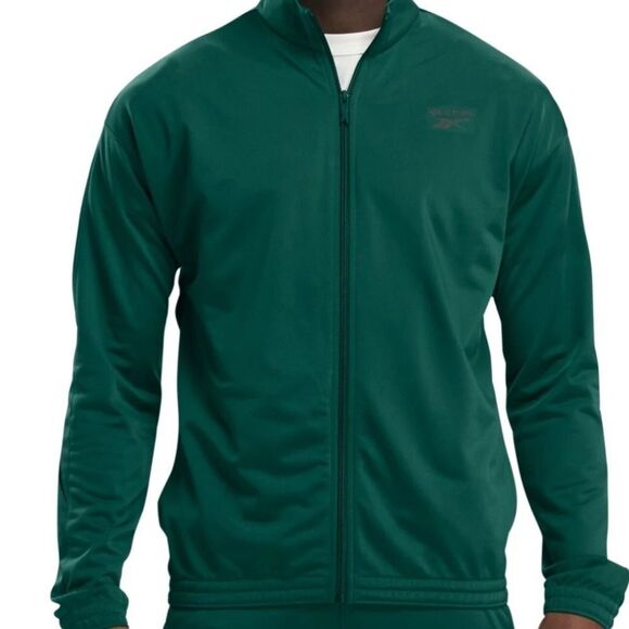 Reebok Identity Vector Zip-Front Track Jacket Collegiate Green Collar L/S - Picture 1 of 6